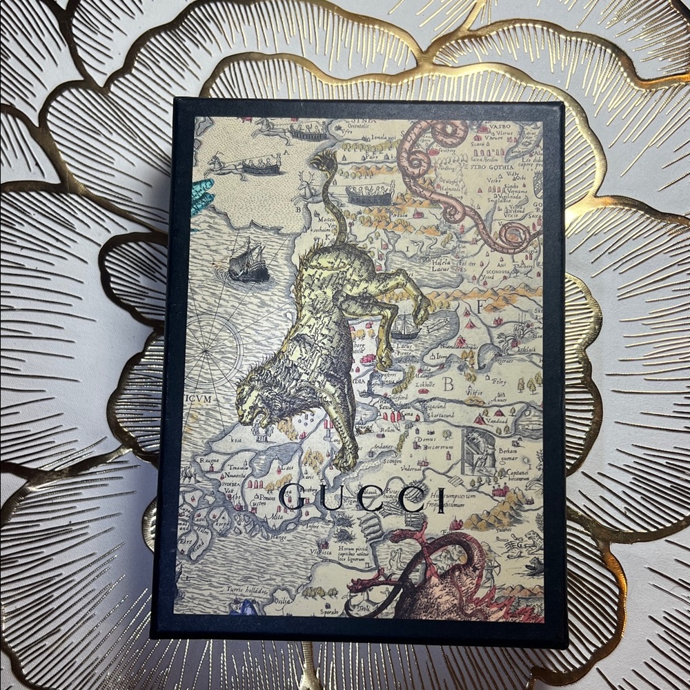 Gucci Artistic Map Box Empty with Gold and Black Accents